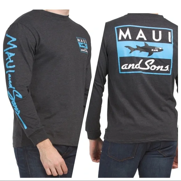 NWT Men’s Maui and Sons Long Sleeve Shark Logo Shirt - Picture 1 of 10